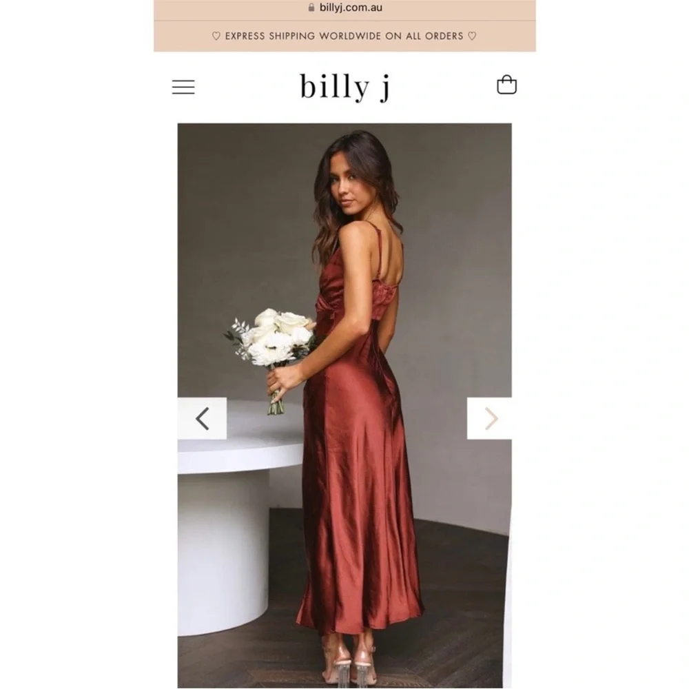 Billy J Elegant Draped Rust Maxi Dress